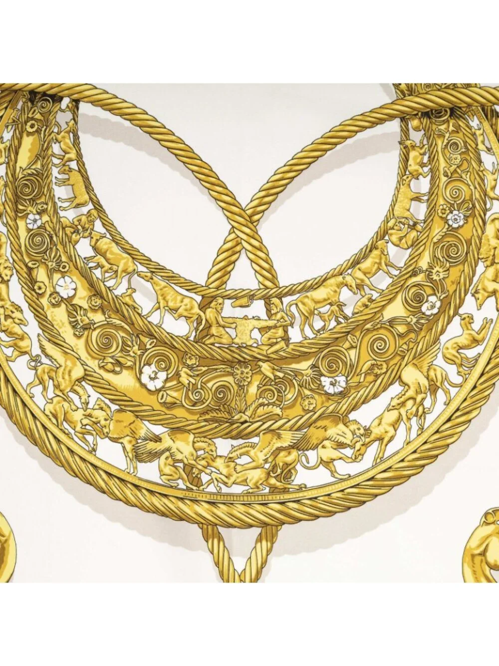 Hermes Scarf Navy Gold White Silk